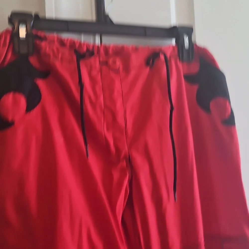 unisex sz l vintage ufo parachute cargo pockets pants red w/ black flames - Picture 4 of 6